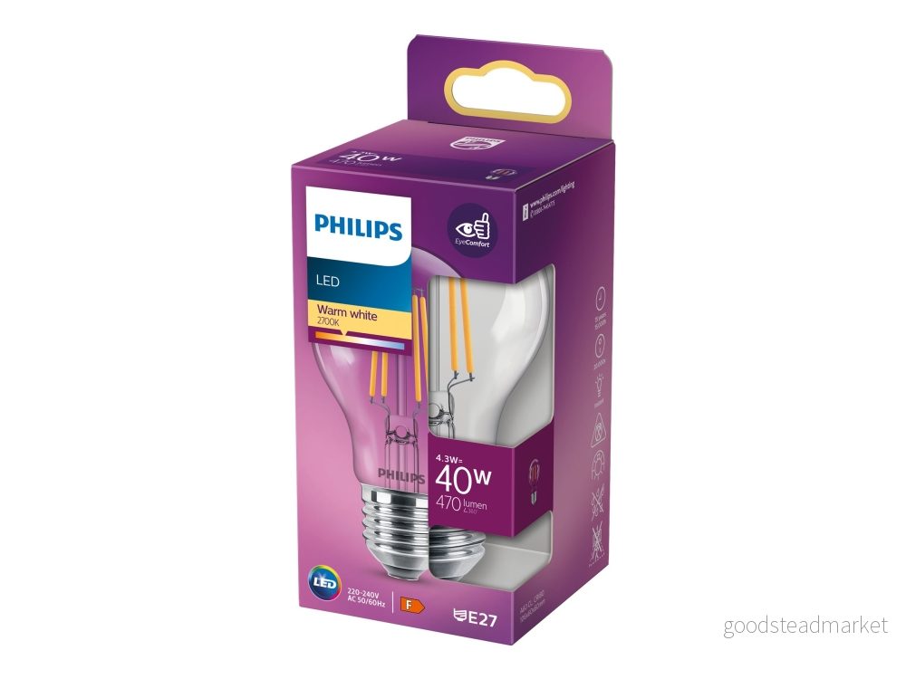 Philips LED-lampa E27 A60 Filament - 4 W - 2700 K 8718699761998