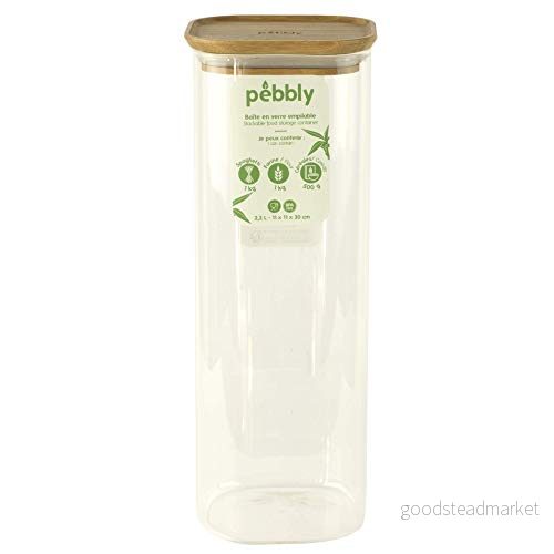 Pebbly QUADRATISK glasbehållare med bambufock 2,2 l 3760132814100