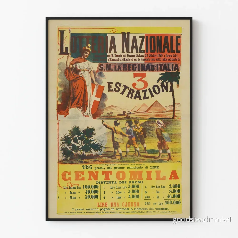 Vintageaffisch Lotteria Nazionale 1885 - Italiensk väggdekorationposter