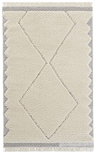 Mint Rugs Design matta med hög lugg, ciret (160 x 230 cm, djup struktur, tät och mjuk slitstark lättskött, för sömn, arbete eller vardagsrum) kräm, grå 4260731886694