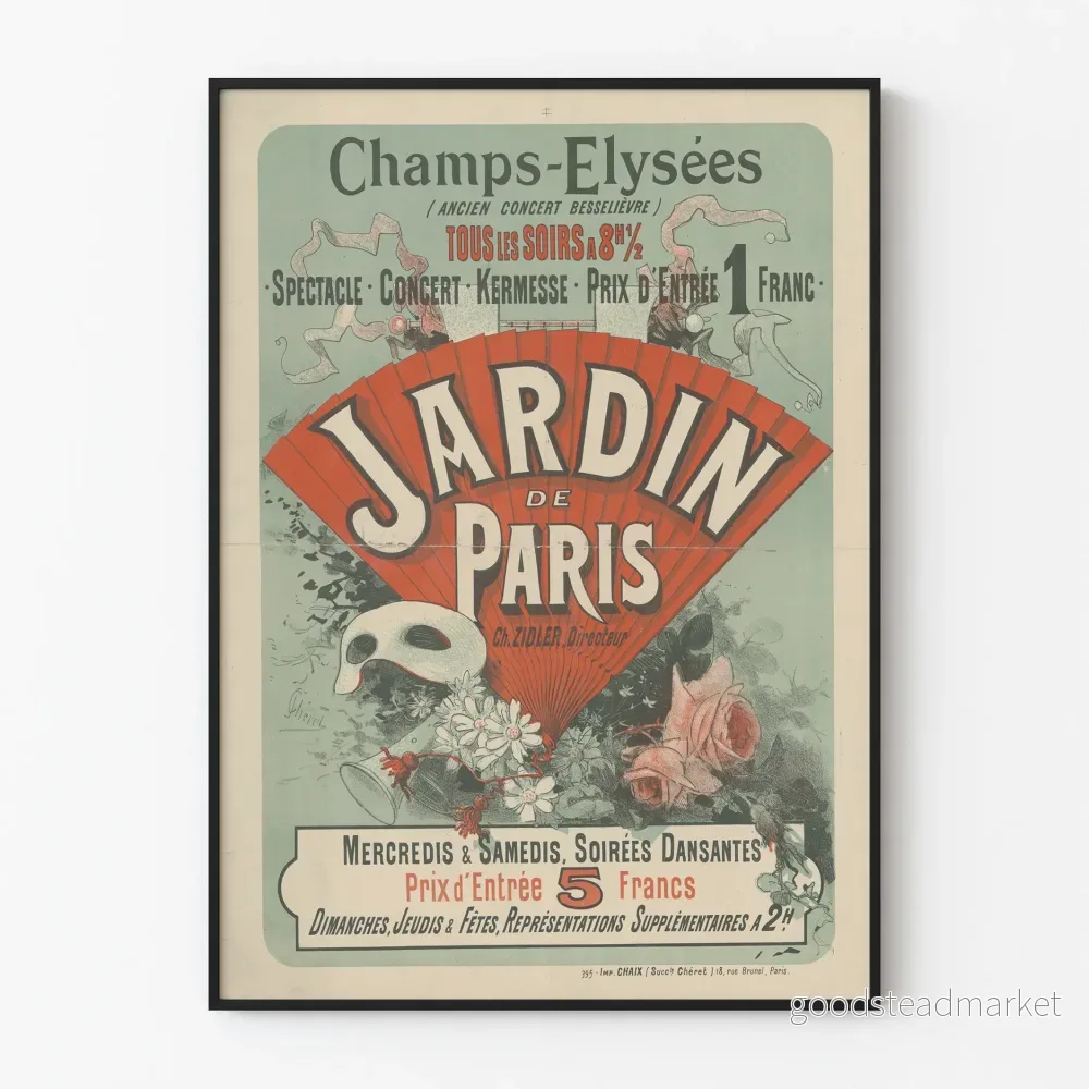 Gammal poster av Paris trädgård – Vintage väggdekoration för konsert på Champs-Élysées Gammal poster av Paris trädgård – Vintage väggdekoration för konsert på Champs-Élysées