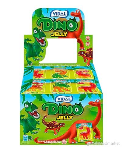 Vidal Friandises Dino Jelly Dinosaurieformade godis Jordgubbssmak Format på 66 enheter Individuellt förpackade 8413178321020