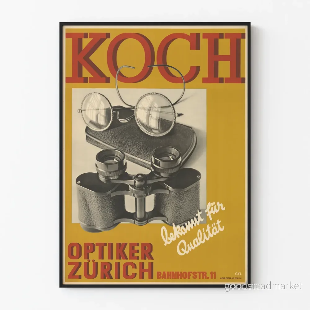 Vintage reklamposter för optiker Koch Zürich av hög kvalitet