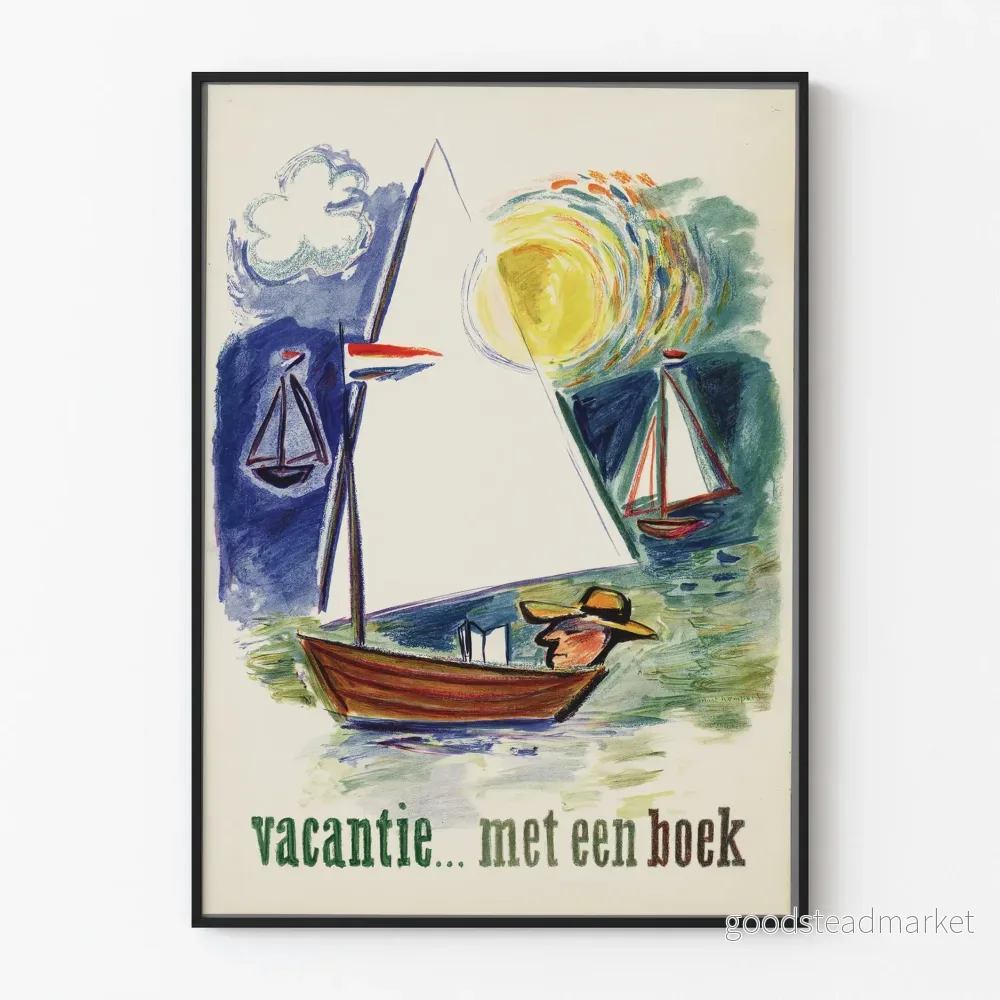 Dekorativ poster Semester med en bok – Nautisk konst och läsning Dekorativ poster Semester med en bok – Nautisk konst och läsning
