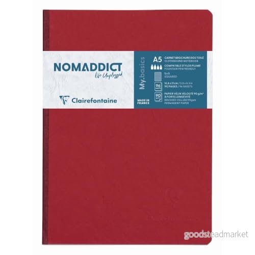 Clairefontaine 795422C Anteckningsbok/anteckningsbok AgeBag DIN A5 14,8 x 21 cm, med linnestruktur, rutigt 96 ark, röd, 1 styck 3329687954220