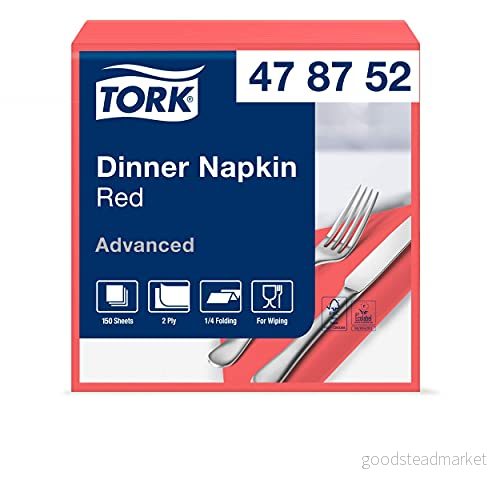 Tork Middagsservett Röd, 1/4 vikt 2 lagers, 40 cm x 39 cm, 12 150 servetter, 478752 3133200040129