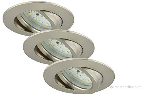 Brilonlampor LED-installationslampor, 3-pack, taklampor, dimbar, LED-modul svängbar, 6,5 watt, 570 lumen, 3 000 kelvin, IP23, mattnickel, 82 x 28 mm (D H) 4002707321798