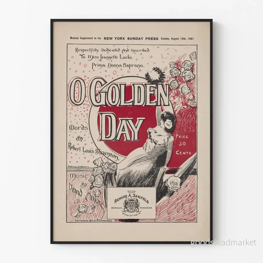 Vintageposter O Golden Day - Musikväggdekoration 1901