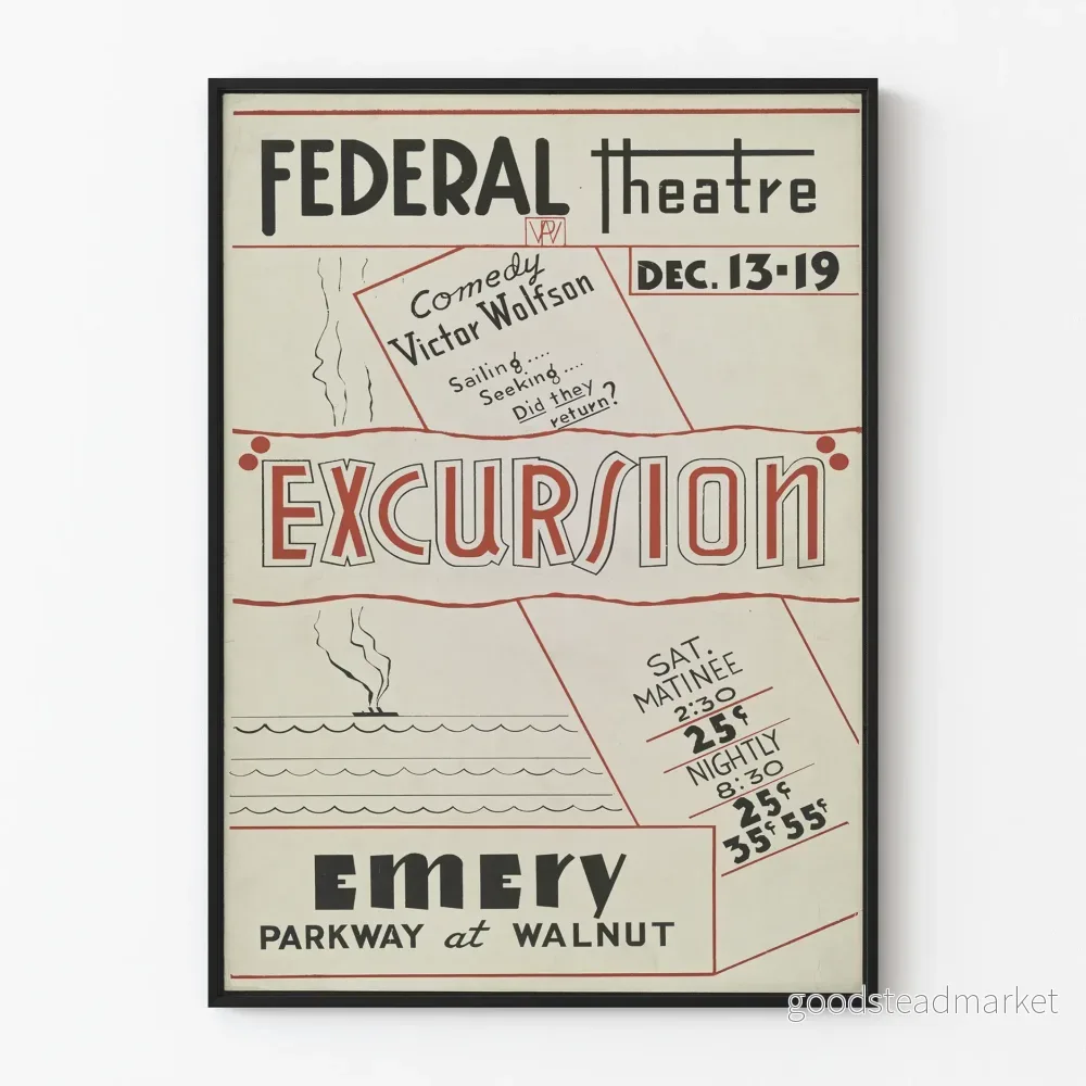 Vintageposter av Excursion Federal Theatre av Victor Wolfson