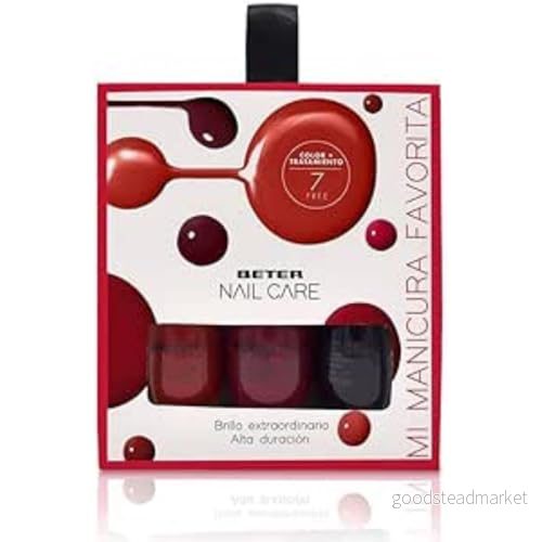 Beter 3 pack röda nagellack, nagelvård, röd nagellack med lång livslängd och glitter, manikyr set, snabbtorkande, vegansk gel, nageleffekt, perfekt som present 8412122407018